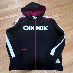 HBC 2010 Vancouver Olympics Team Canada black soft shell hooded jacket, Men’s XL
